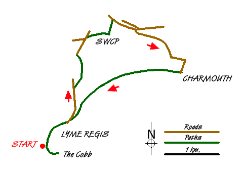 Route Map - Charmouth & Lyme Regis Circular
 Walk