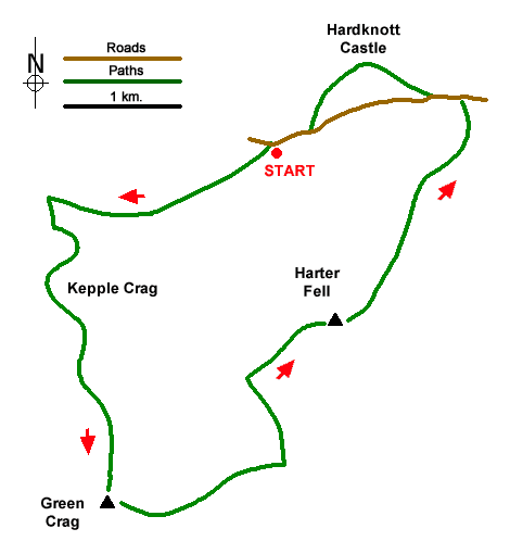Route Map - Green Crag & Harter Fell Walk