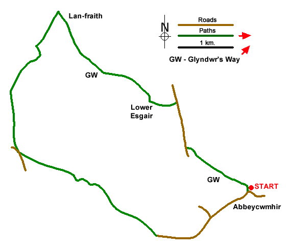 Route Map - Abbeycwmhir Circular Walk